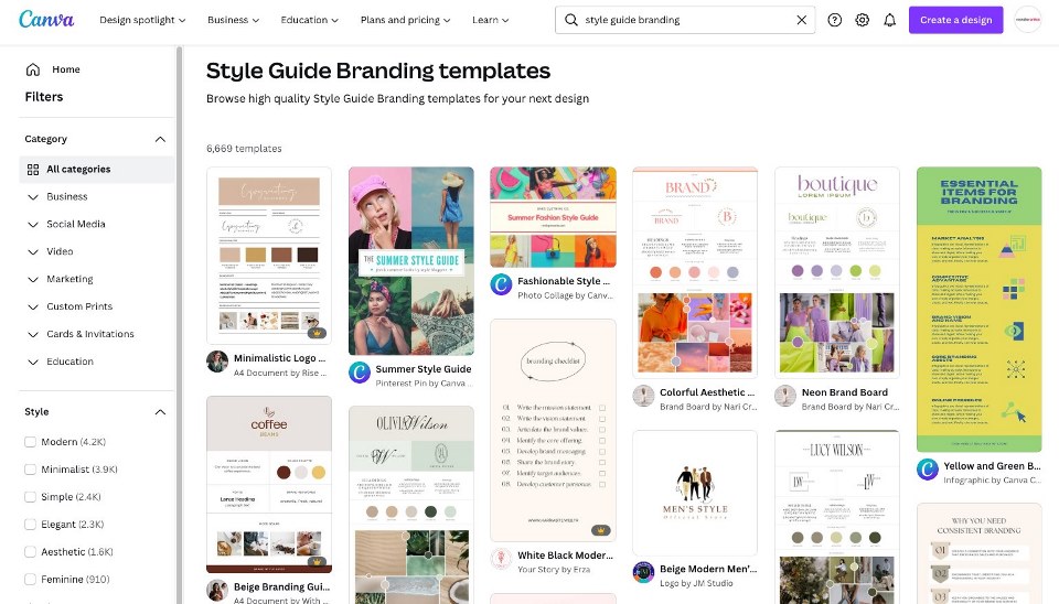 How to find a Style Guide template on Canva
